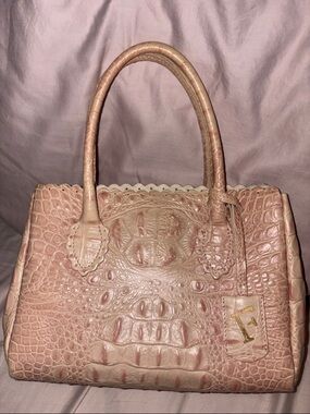 FURLA Structured Croc-Embossed Pink Leather Tote